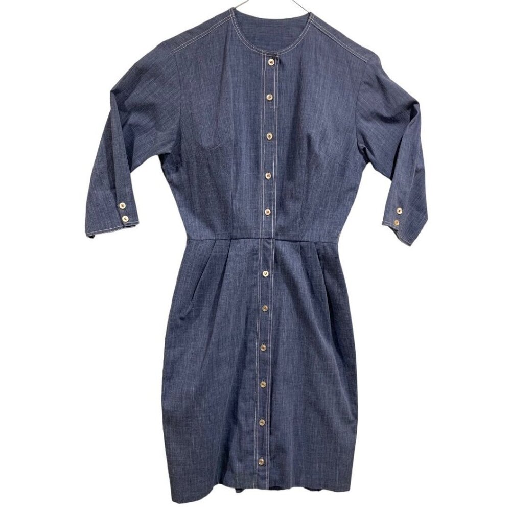 AnR Jr. Cotton Lightweight Denim Shirt‎ Dress A-Line Pockets 1960s Vintage